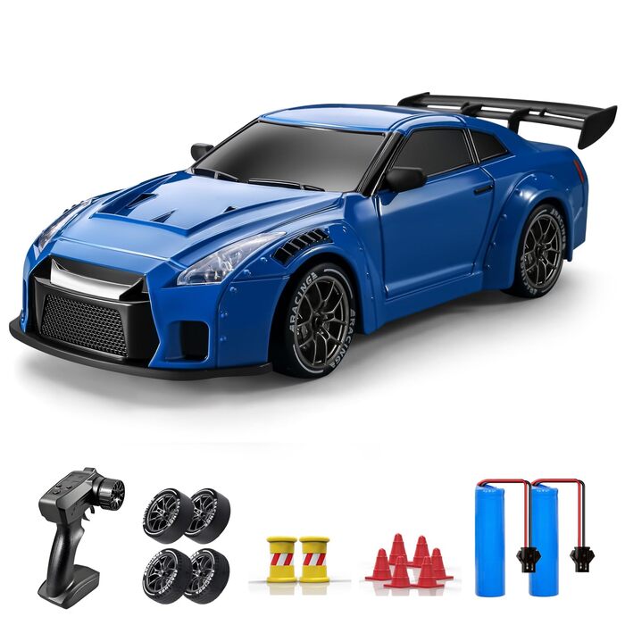 RC Drift Car ACAMMZAR 1:24, 4WD, 20 км/год, з LED підсвіткою, 2 акумулятори, для дітей від 4 років та дорослих - блакитний S815