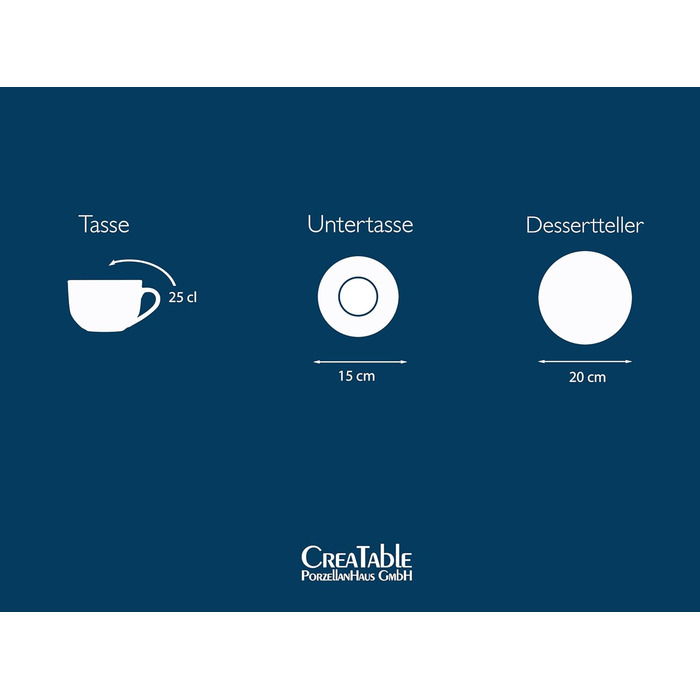 Набір посуду CreaTable Chef Collection 18 предметів (6 персон), серія Grey, порцеляна, для кави, сумісно з мийною машиною та мікрохвильовкою, Made in Europe