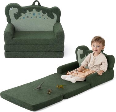 Дитяча крісло-диван Blissful Diary Kindercouch 2-в-1 з динозаврами, зручне, темно-зелене