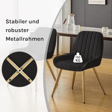 Набір з 4-х стільців Lestarain для їдальні, вітальні, кухні. Ретро стільці з м'яким сидінням (велюр, чорний), металеві ніжки, до 150 кг.