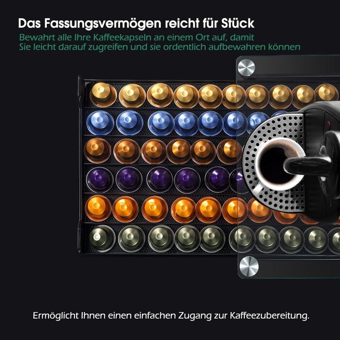 Підставка для капсул кави Masthome для Nespresso, на 60 капсул, зі скляною кришкою та шухлядою, з мікрофіброю