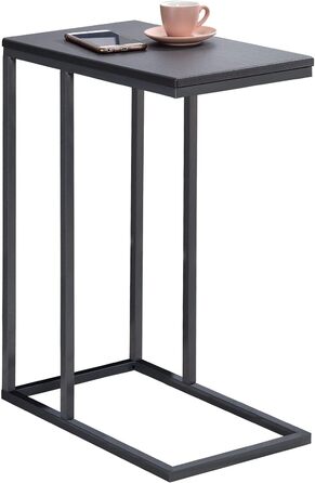 Журнальний стіл IDIMEX Debora, практичний стіл для вітальні в С-подібній формі, красива стільниця журнального столика прямокутного сірого кольору, елегантний диванний стіл з металевим каркасом сірого кольору
