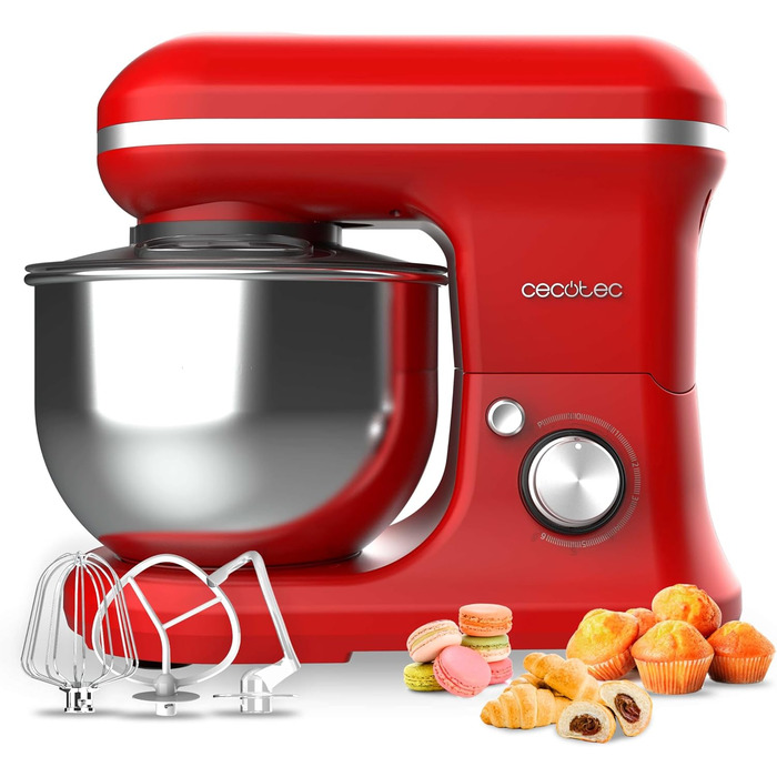 Міксер Cecotec Cecomixer Merengue 5L 1200W з 6 режимами, червоний. 5л чаша з нержавіючої сталі, аксесуари для збивання та замішування