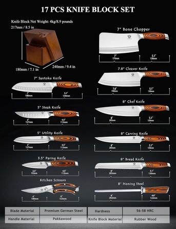 Набір ножів Wildmok 7 шт. з нержавіючої сталі, преміум-якість, з ручкою з пакавуду