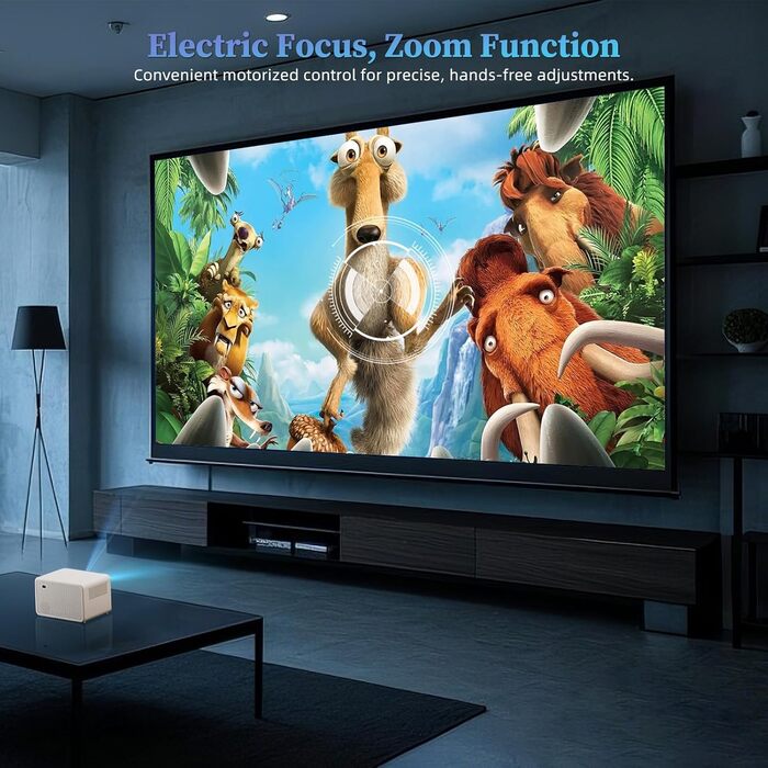 Проектор Smart Beamer WiFi для домашнього кіно, 16000 Люмен Full HD 1080P, електричний фокус, Zoom, Bluetooth, сумісний з iOS/Android/Fire Stick/Laptop/PS5