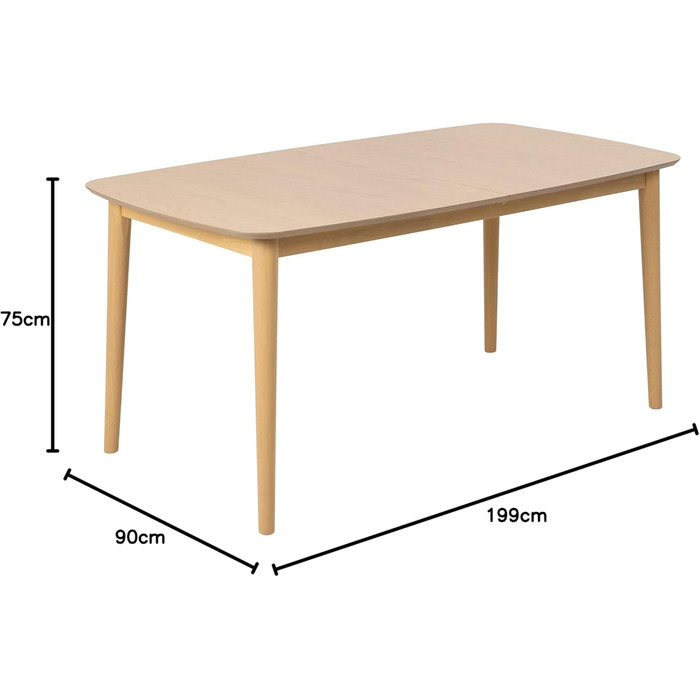 AC Design висувний обідній стіл Monty для 6 осіб, прямокутна стільниця, білий дуб, круглі ніжки, кухонний стіл, 160 x 75 x 90 см