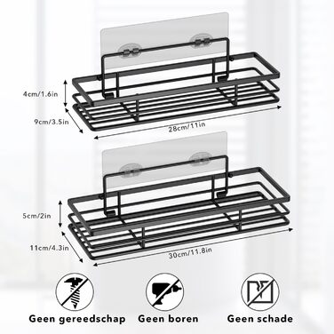 Душова полиця Saffruff без свердління 2 шт. и Душова полиця Полиця для ванної кімнати Кронштейн для шампуню з 2 клейкими поверхнями, чорний