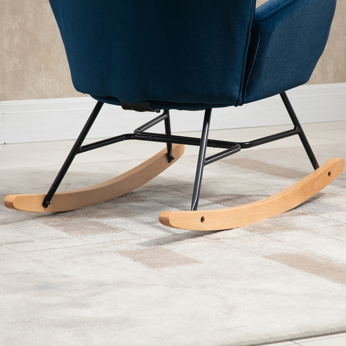 Крісло-гойдалка HOMCOM з капюшоном Rocking Chair Велика комфортність Підлокітники Сидіння Спинка оббита високощільним велюром Синій | Aosom