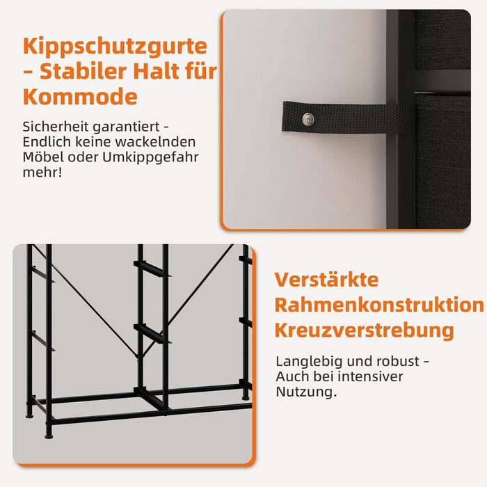 Комод з тканини Somdot з 8/10 висувними ящиками, білий/чорний (30x80x114.5 см)