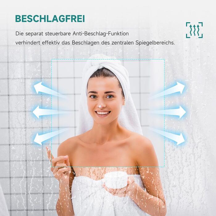 LED дзеркало для ванної кімнати 60x80 см з підсвіткою, сенсорне, протизапар, IP44, 3 колірні температури