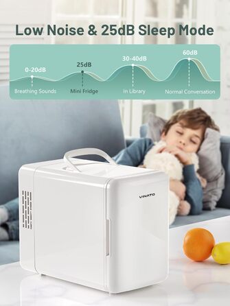 Міні-холодильник VINATO 6 л для косметики та напоїв, 220V/12V, білий, без дзеркала