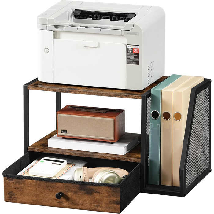 Стіл для принтера, 2-рівневий, з ящиком для зберігання, стелаж для принтера, для дому, офісу, кухні, вітальні, рустикальний коричневий APTHR3001
