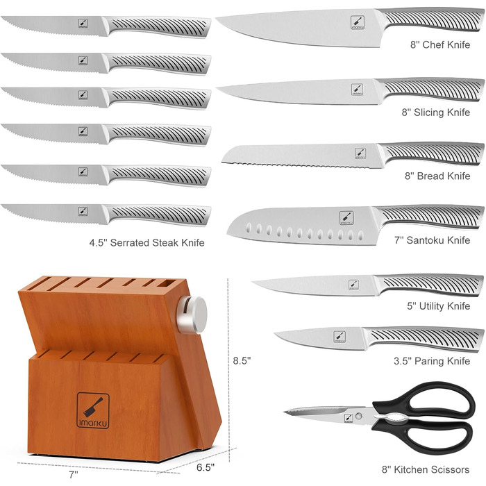 Набір кухонних ножів Imarku 14-ти частинний з бруском для заточування, японський кухонний набір преміум-якості, ідеальний подарунок