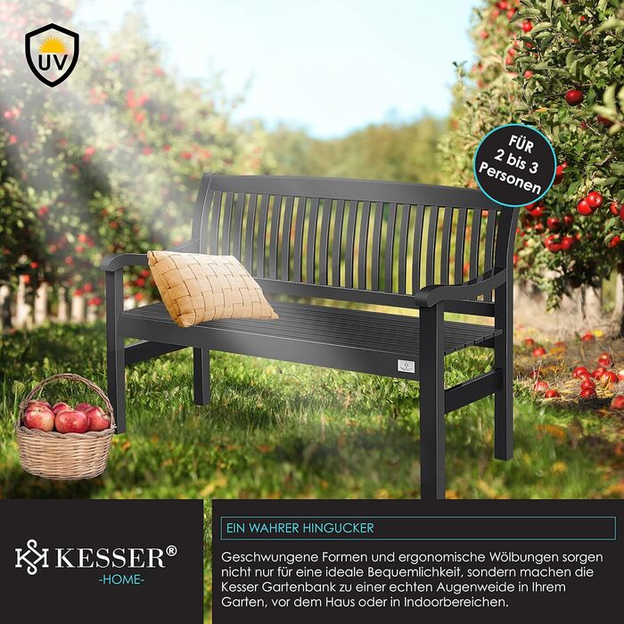 Садова лавка KESSER® з дерева для 3-4 осіб, анодований антрацит 125 см, стійка до погодних умов, витримує до 320 кг, з чохлом для балкона, тераси та саду
