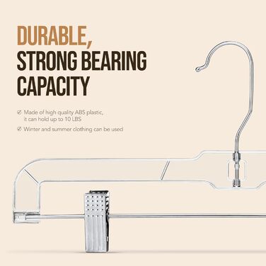 12 шт. Чохли для підвішування штанів House Day з кліпсами, 35 см, прозорі, пластикові, для штанів, спідниць, джинсів, шортів та легінсів, з поворотним гачком 360°