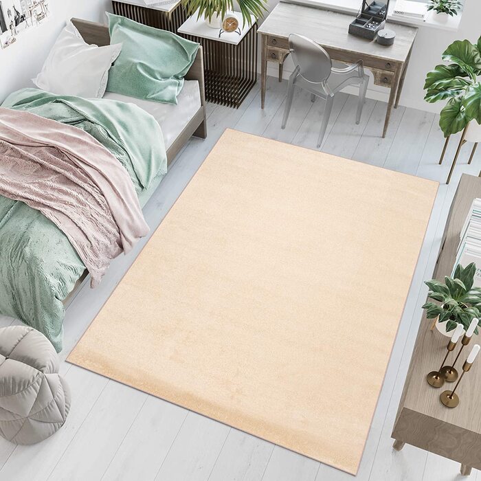 Флоридський килим TAPISO з коротким ворсом для спальні, вітальні, дитячої, підліткової спальні, світлий однотонний сучасний дизайн, Екотекс (140 х 190 см, бежевий)