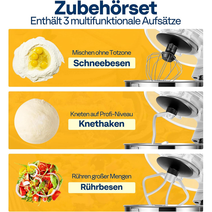 Кухонна машина VIVOHOME 5.7L з місткістю 5.7 літрів, потужністю 660W, 10 швидкостей, функцією імпульсу, для замішування тіста, з бризковим захистом, містить гак для тіста, вінчик та роздільник яєць (срібна)