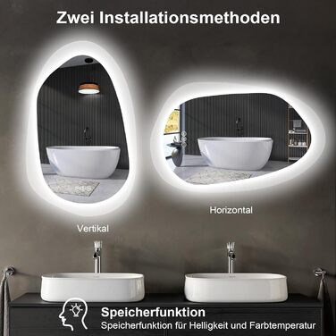 Дзеркало для ванної кімнати YOLEO з підсвічуванням 90x70 см, LED дзеркало з переднім та заднім освітленням, дзеркало з пам'яттю, 3 регульовані кольори світла, антизапар, (100L x 66B cm)