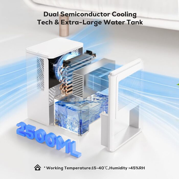 Електричний осушувач повітря 2500 мл з автовимкненням та розморожуванням, 7 кольорів підсвічування, тихий осушувач для дому, портативний, білий