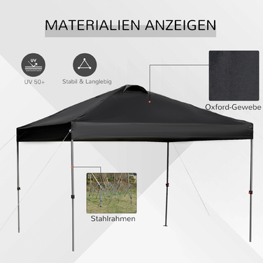 Альтанка Outsunny Garden 2,95x2,95 м Розкладна альтанка з кілочками та мотузками з тканини Oxford Захист від ультрафіолету Чорний