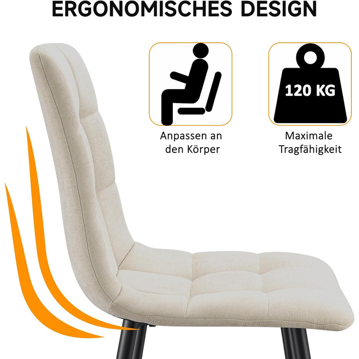 Набір обідніх стільців 4 шт. з льоновим покриттям та металевими ніжками, для кухні, спальні, вітальні - кольори хакі та бежевий