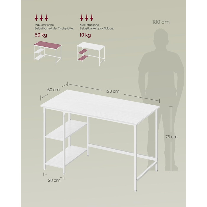 Стол письмовий VASAGLE 100x50x76 см, комп'ютерний, офісний, вінтажний стиль, для робочого кабінету, спальні, вітальні, коричнево-чорний