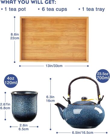 Набір чайний сервіз з порцеляни DUJUST, японський стиль, блакитний колір