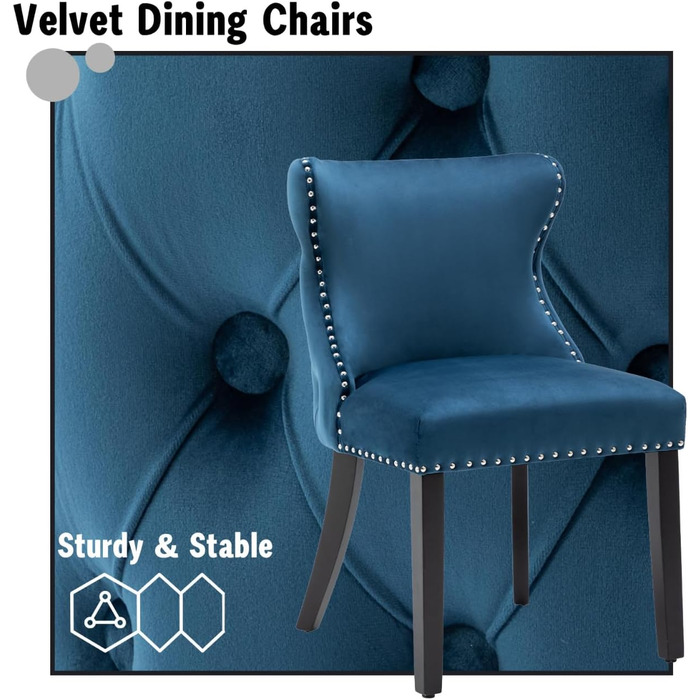 Крісла для їдальні з велюру, комплект 4 шт. - м'які крісла без підлокітників для кухні та вітальні, блакитні