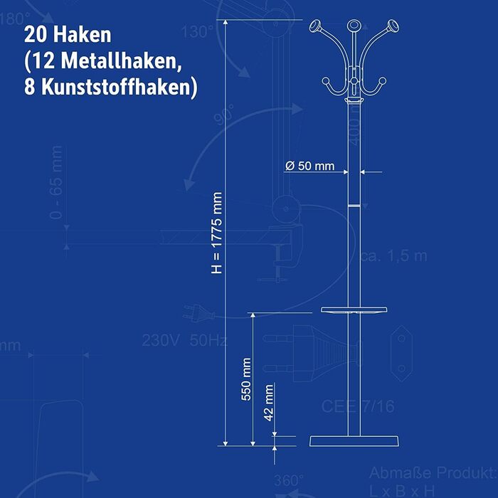 Підвісна шафа-органайзер MAUL Nebula з 20 гачками та тримачем для парасольки, срібно-чорний колір