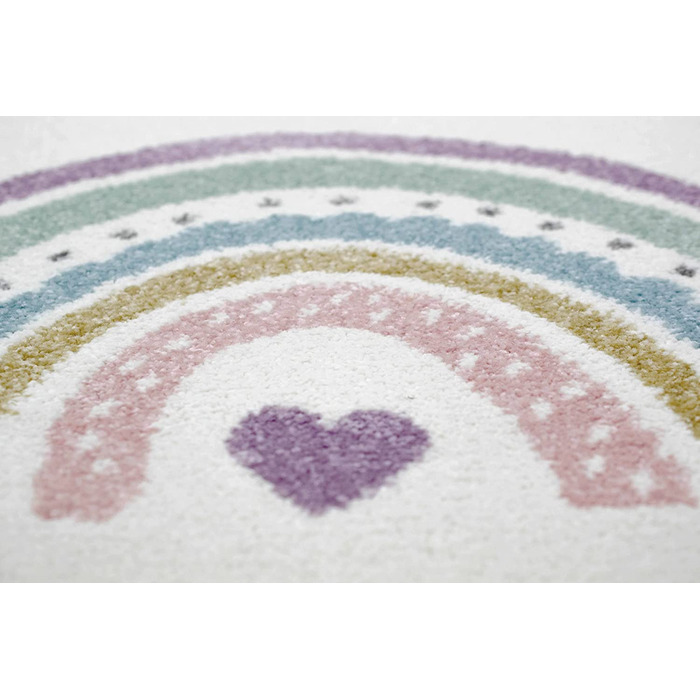 Килим-мрія круглий килим для дитячої кімнати килимок для ігор райдужні сердечка Хмари Розмір (140x200 см, рожевий кремово-сірий)