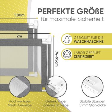 Захисний бортик для ліжка дитячий Bettgitter 200 см, сірий - запобігає випаданню, одна сторона, з інструкцією