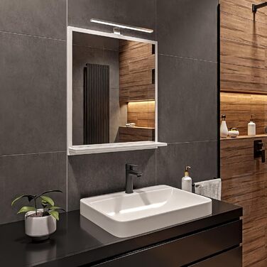 Дзеркало для ванної кімнати HAJDUK FURNITURE з підсвічуванням 4000K IP44, 70x60 см - Сучасне прямокутне дзеркало з полицею та LED-підсвічуванням - Преміум-якість