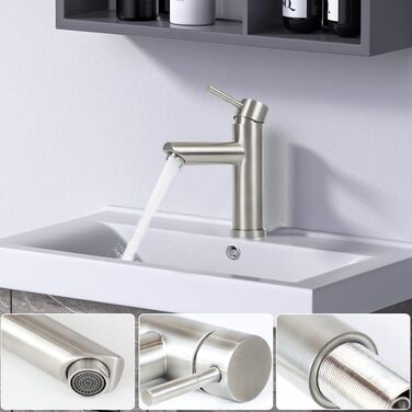 Змішувач для ванної кімнати з нержавіючої сталі з одним левом, для умивальника, під високий тиск, з гарячою та холодною водою