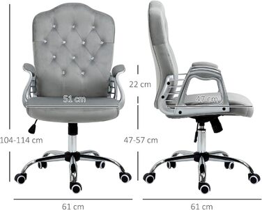 Крісло офісне Vinsetto з велюру, комп'ютерне крісло з кнопками та виразною спинкою, регульована висота та нахил, сірого кольору
