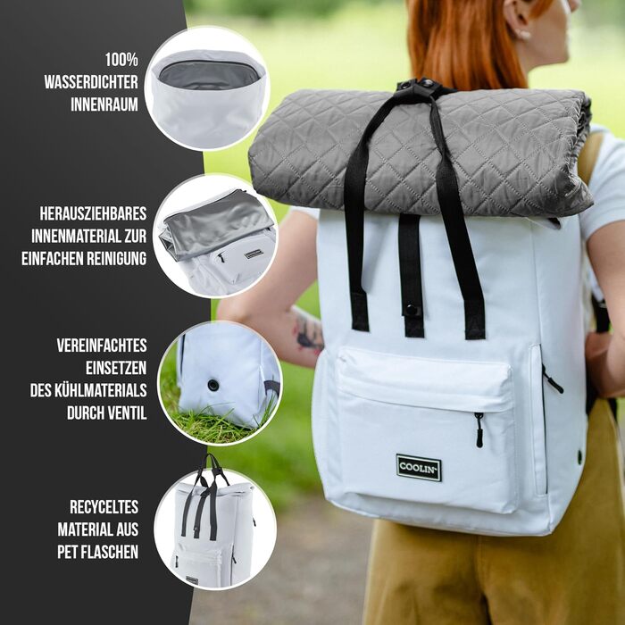 Терморюкзак Coolin' Kühlrucksack 30L: 30 літрів, білий, з відділенням для охолодження. Ідеальний для пікніків, пляжу та походів.