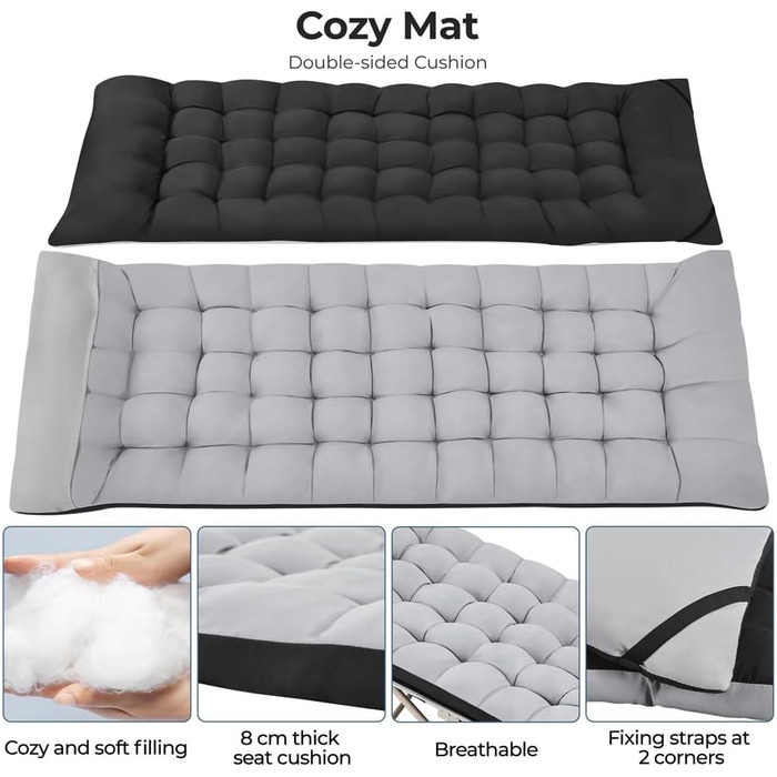 Розкладне кемпінгове ліжко Yaheetech з матрацом та сумкою для перенесення, 191 x 67 см, сіро-чорне, витримує до 150 кг