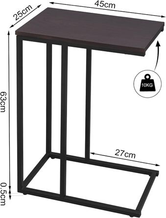 Журнальний столик, журнальний столик, журнальний столик, журнальний столик, тумбочка, тумбочка, столик для ноутбука, металевий каркас, дерев'яна стільниця, 45x25x63.5см (ШxГxВ), TSG17sz (темний бук)