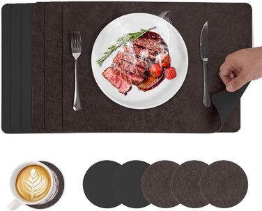 Набори серветок на стіл, відмивані, підставки під горнятка, термостійкі, з екошкіри, двосторонні, для обіднього столу, декор, для вулиці, 43x30 см, світло-зелений+бежевий (6 шт., кутові, кава+чорний)