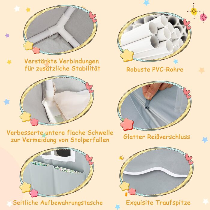 Дитячий намет DREAMADE з гірляндою та килимком, Тіпі, ігровий будиночок з вікнами, для хлопчиків та дівчаток, для дому та вулиці (Сірий)