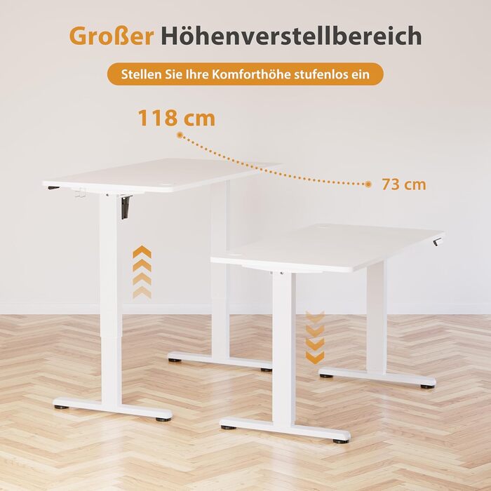 Регульований стіл для роботи з USB-C, електричний, з пам'яттю, 120x60 см, білий. Стіл для офісу, стоячий, комп'ютерний.
