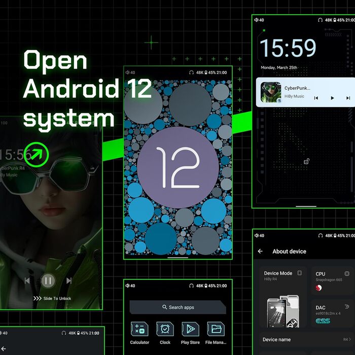 HiBy R4 Android MP3-плеєр з Bluetooth і Wi-Fi, 4DAC, Android 12, підтримка DSD, PCM, MQA, 4.4 мм баланс, 32 ГБ, сріблястий