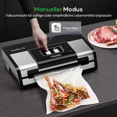 Вакууматор FRESKO Automatik для продуктів: автоматичний вакуумний пакувальник з турбо-потужністю 18л/хв, керування однією кнопкою, комплект з 2 рулонами для пакетів