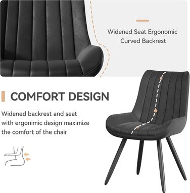 Обідні стільці для кухні: м'які, з подушкою 10 см, з штучного матеріалу, на металевих ніжках, FU01043BL-2 (набір 8 шт., чорний)
