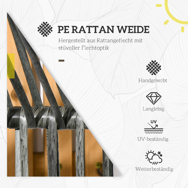 Крісло з ротангу для саду, вуличне крісло, плетений ротанг PE, розміри 89 см x 75 см x 143 см, сірий+чорний