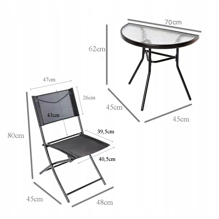 Комплект садових меблів Atos, метал, чорний, 3 предмети