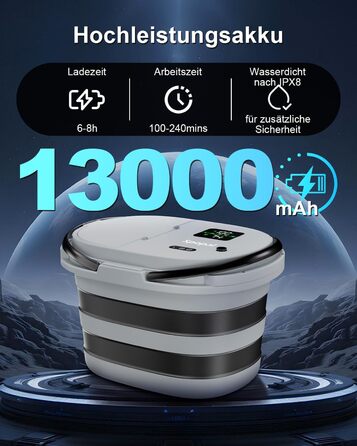 Campingdushe з насосом 20л, портативний душ з акумулятором 13000mAh, LED-індикатор, 5 режимів, для кемпінгу, подорожей, миття тварин