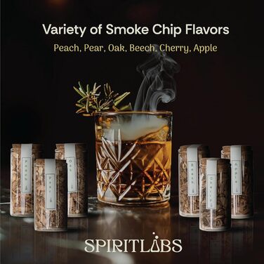 Набір для копчення віскі Cocktail з ліхтариком | Комплект для копчення віскі All-in-One з 6 смаками деревини – бурбон, ретро-набір, ідеальний подарунок для чоловіків, чоловіка