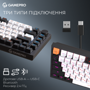 Бездротова механічна клавіатура GamePro MK160 QLAB Sakura Switch Black