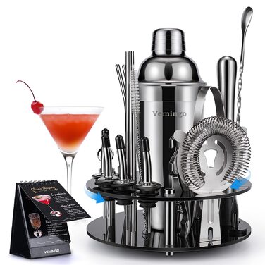 Подарунковий набір для коктейлів 20 предметів: шейкер, стійка акрилова 360°, мірний стакан, барний набір 750 мл, нержавіюча сталь