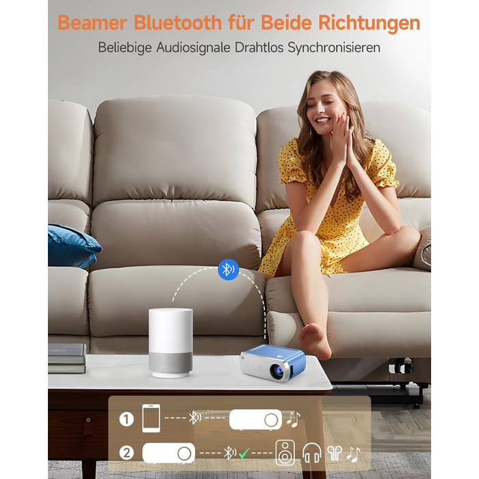 Mini Beamer Bluetooth WiFi: Портативний проєктор 1080P для телефону iPhone/Android, домашній/зовнішній, сумісний з USB/HDMI/Fire Stick/PS5